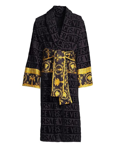 versace logo toweling baroque bathrobe|Versace robes on sale.